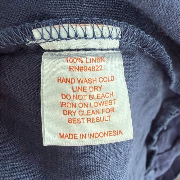 100% Linen Dress Medium Navy Ruffle Lagenlook Coastal Pockets Flowy Minimalist - Picture 7 of 9